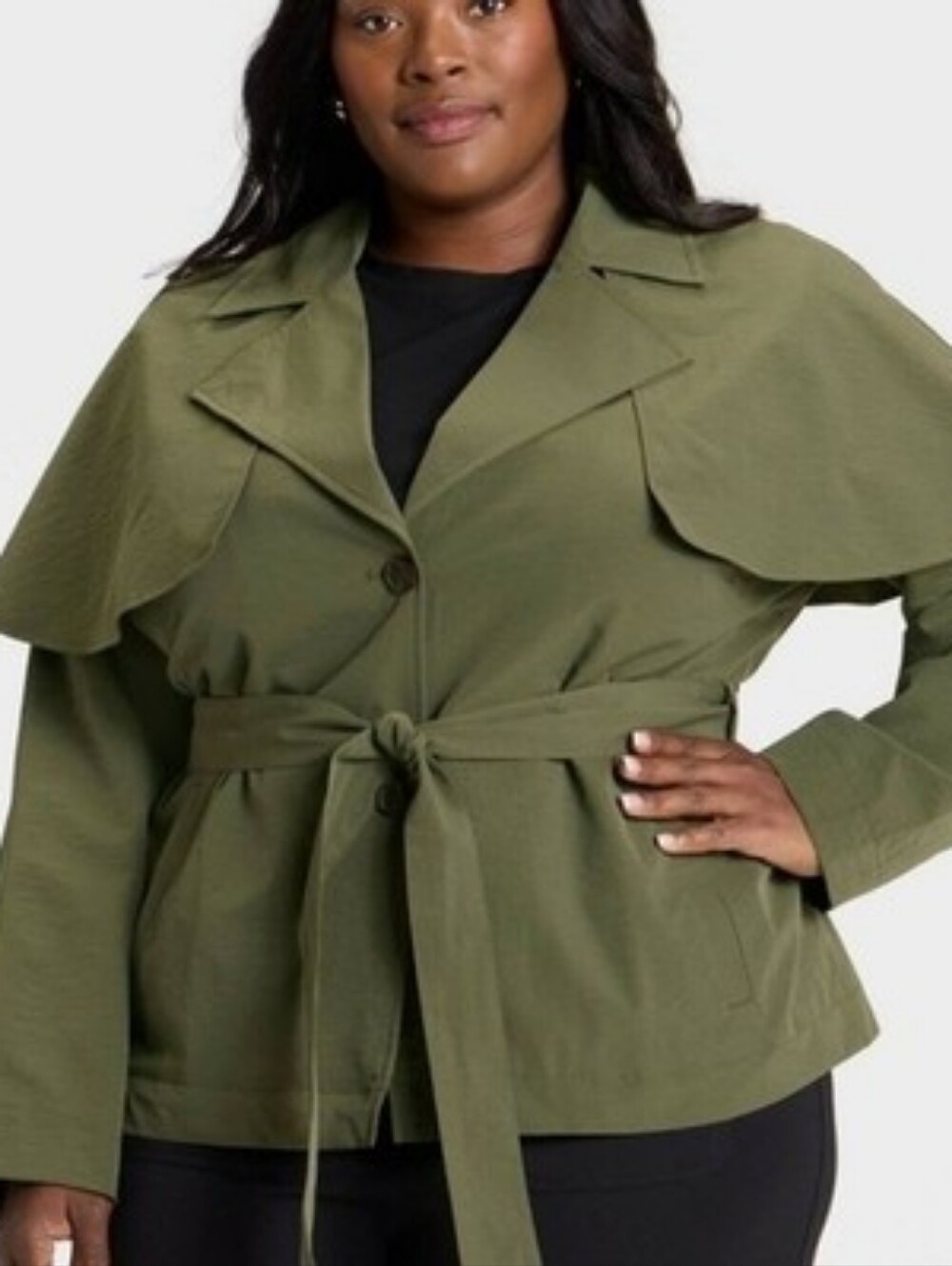 A New Day Short Cape Trench Coat Olive Green Women's Coat Brand New Plus Size 4X
